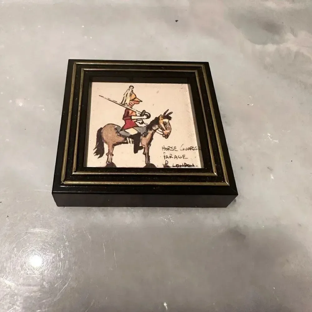 Vintage Rare Framed London-Themed Tile Handmade Art Set of 8